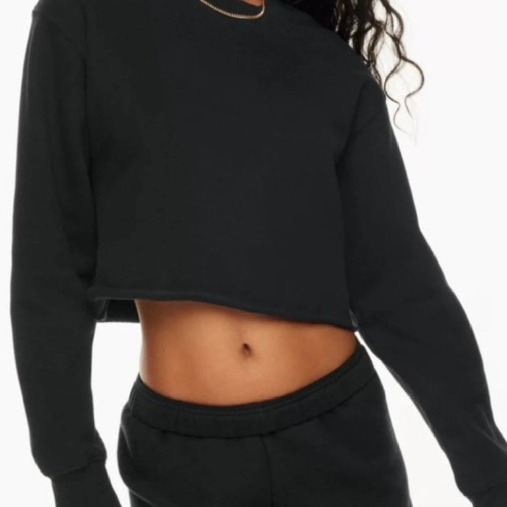 TNA Cozy Fleece Black Cropped Crewneck Sweatshirt